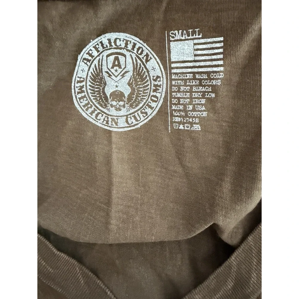 Y2K Affliction American Customs Motorcycle Distressed Shirt Brown Women's Size S